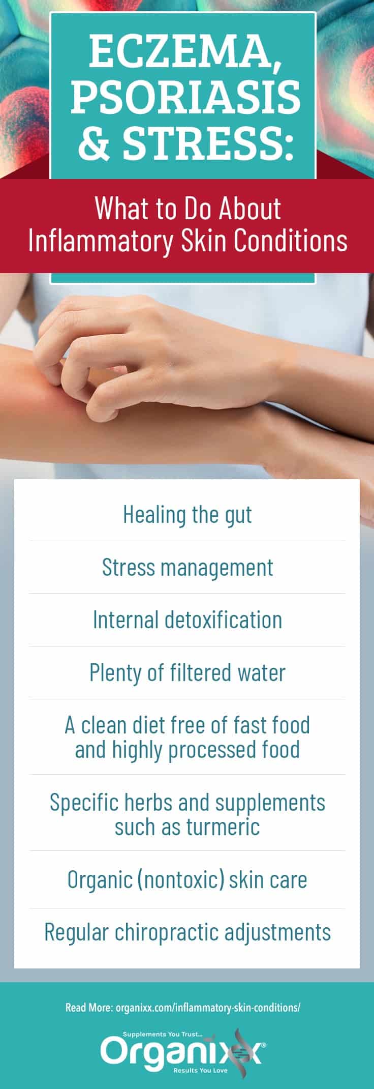 infographic with help tips for managing inflammatory skin conditions